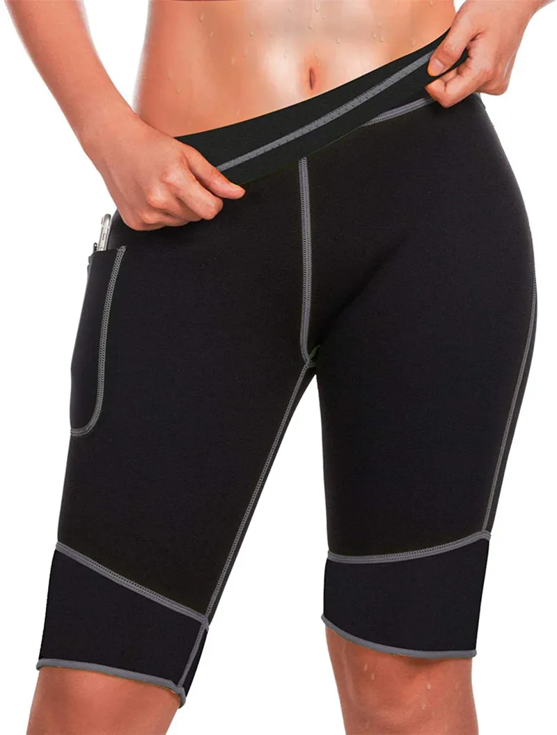 

Women Hot Neoprene Sauna Sweat yoga Pants with Pocket Workout Running Slimming Shorts Capris Compression Leggings Body Shaper