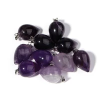 26x16mm natural amethyst stone pendant water drop charms with metal buckle diy necklace bracelets jewelry supplies women gifts