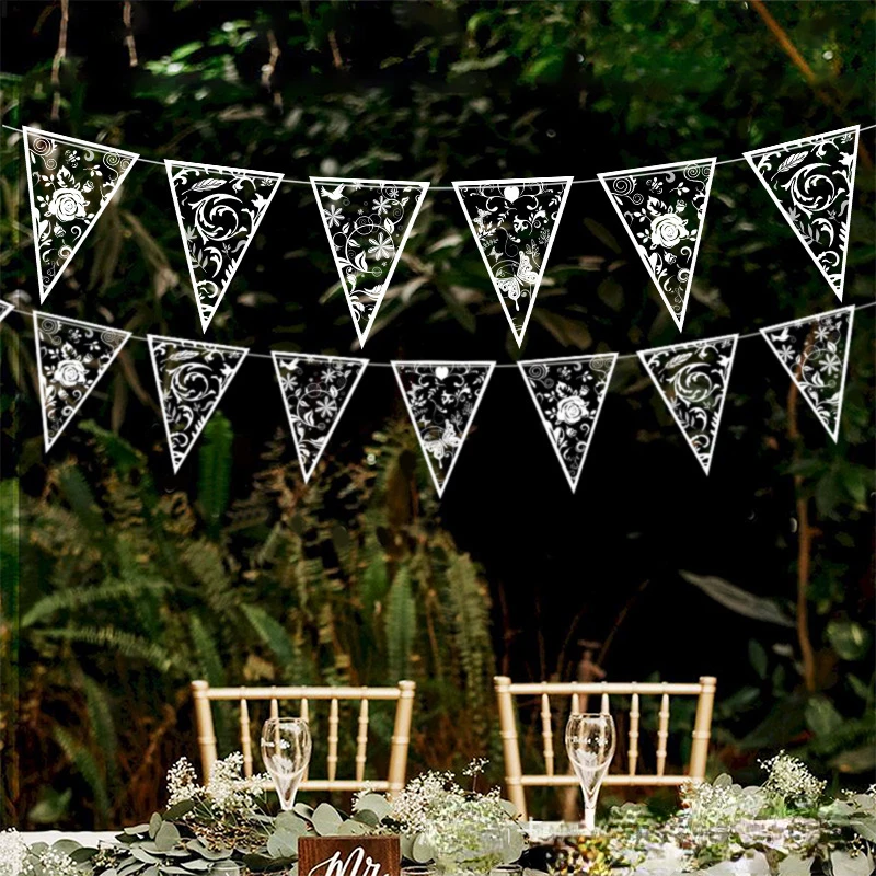

Wedding Transparent Print PVC Penmant Flag Birthday Party Plastic Fish Tail Garland Anniversary Decoration