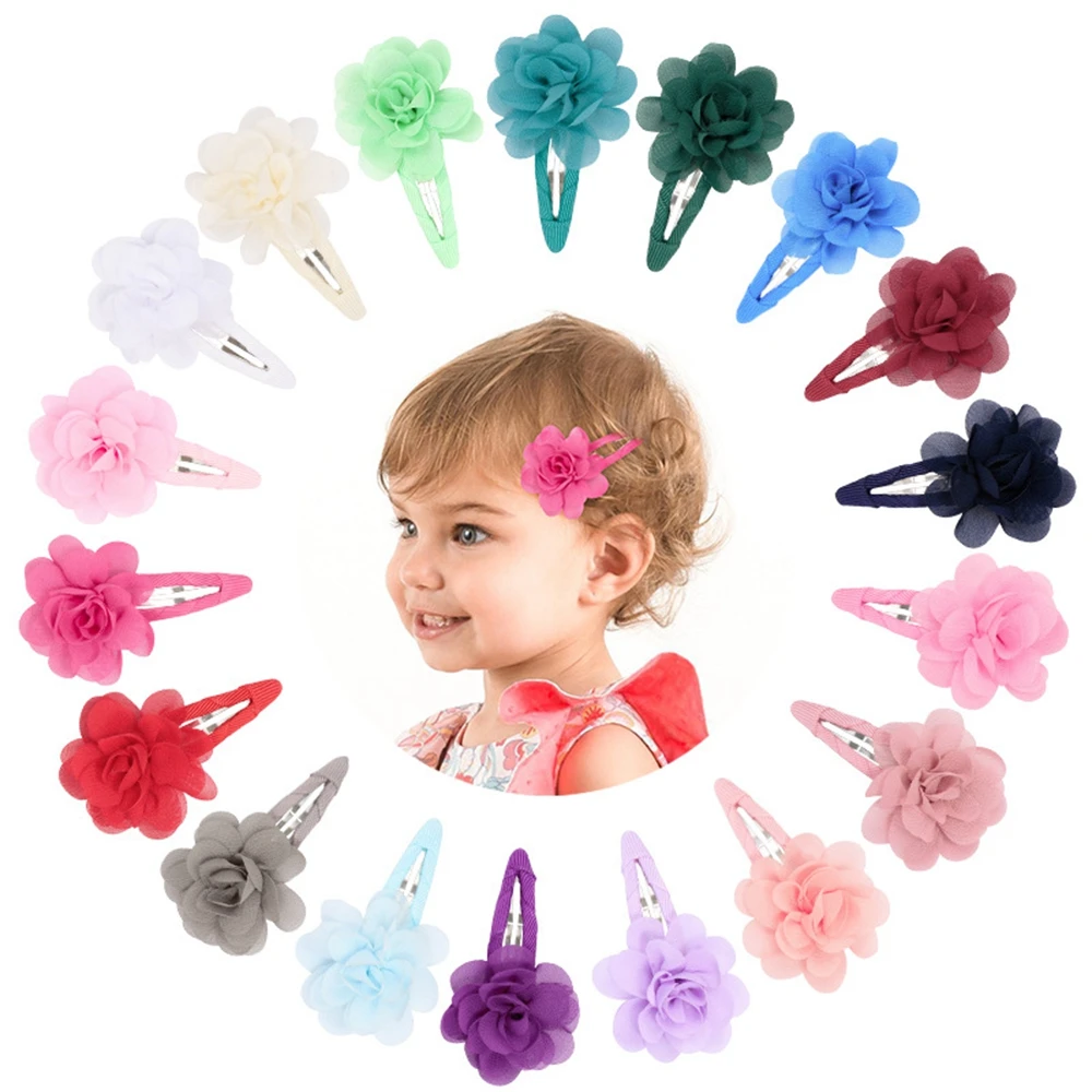 2inch Chiffon Flower Hair Bows Clips For Girls Fully Lined Non Slip Baby Kids Head Accessories Hairpins
