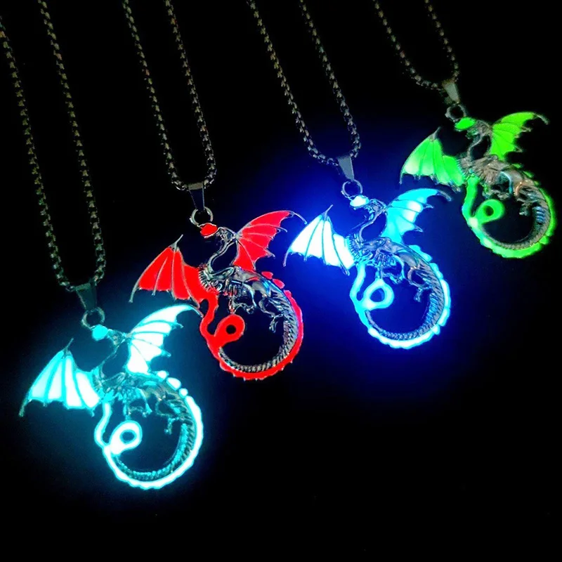 Halloween Luminous Flying Dragon Sweater Chain Glow In The Dark Wolf Demon Eye Charm Pendant Necklace New Jewelry for Women Gift