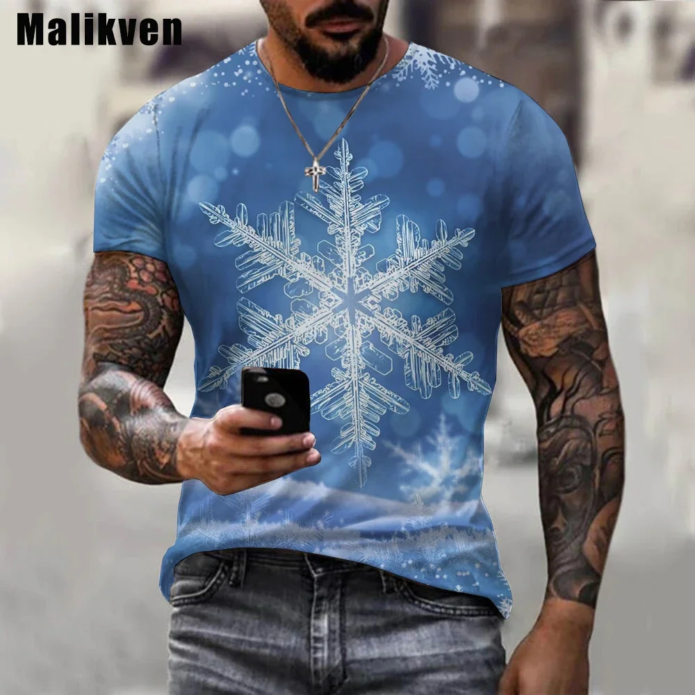 Новинка 2024 мужская летняя футболка с принтом снежинок 3D печать топ унисекс