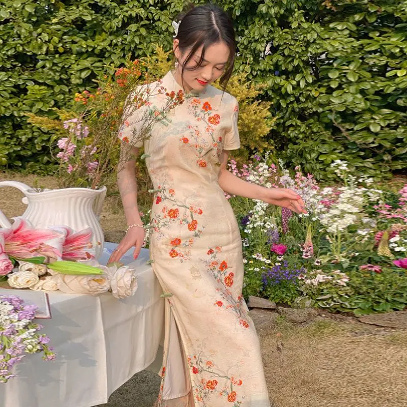 

Modern Chinese Style Clothing Women New Improved Chinese Traditional Long Cheongsam China Dress Vestido Floral Qipao Dress