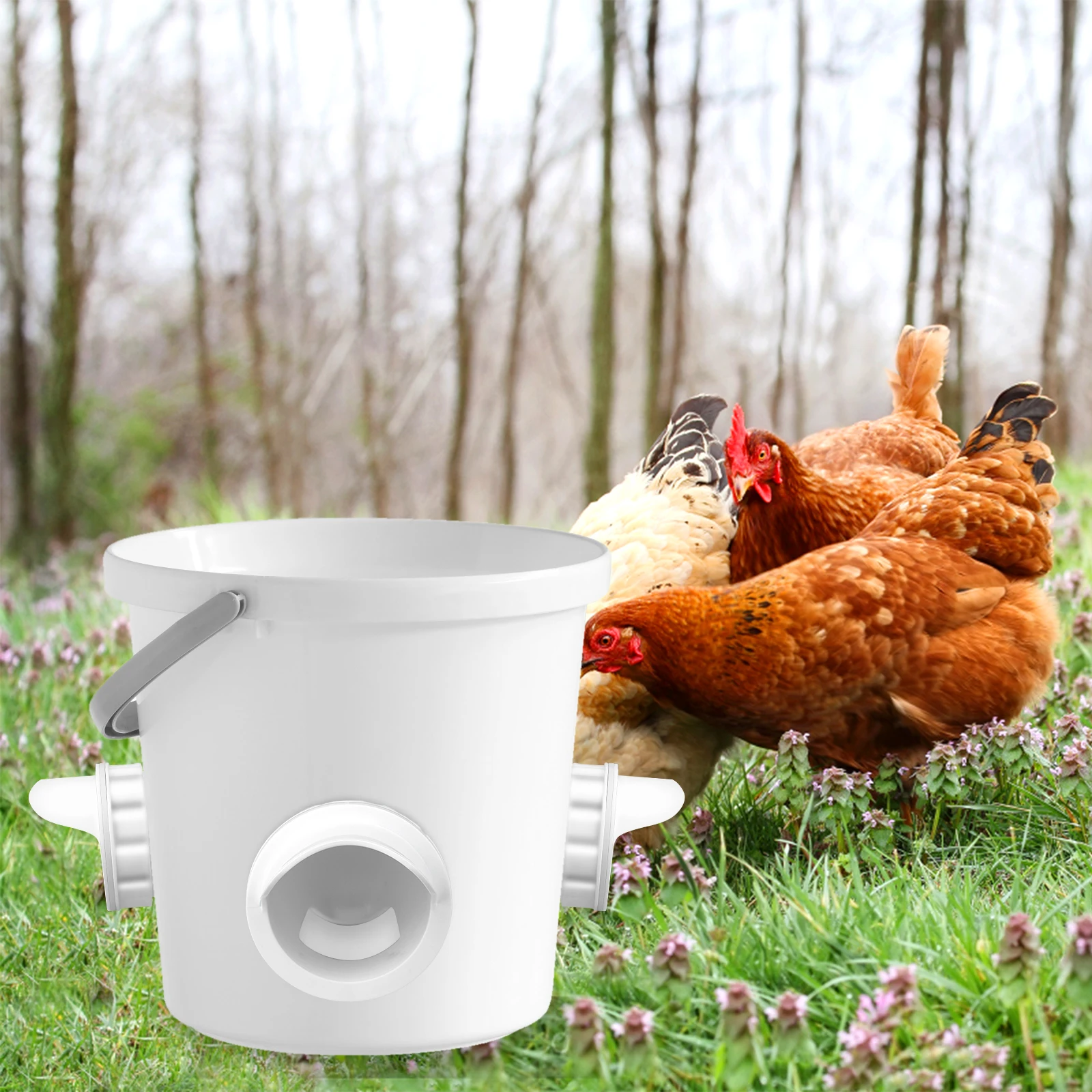 

DIY Chicken Feeder Rain Proof Poultry Feeder Port Gravity Feed Kit for Buckets Barrels Drums Buckets Troughs