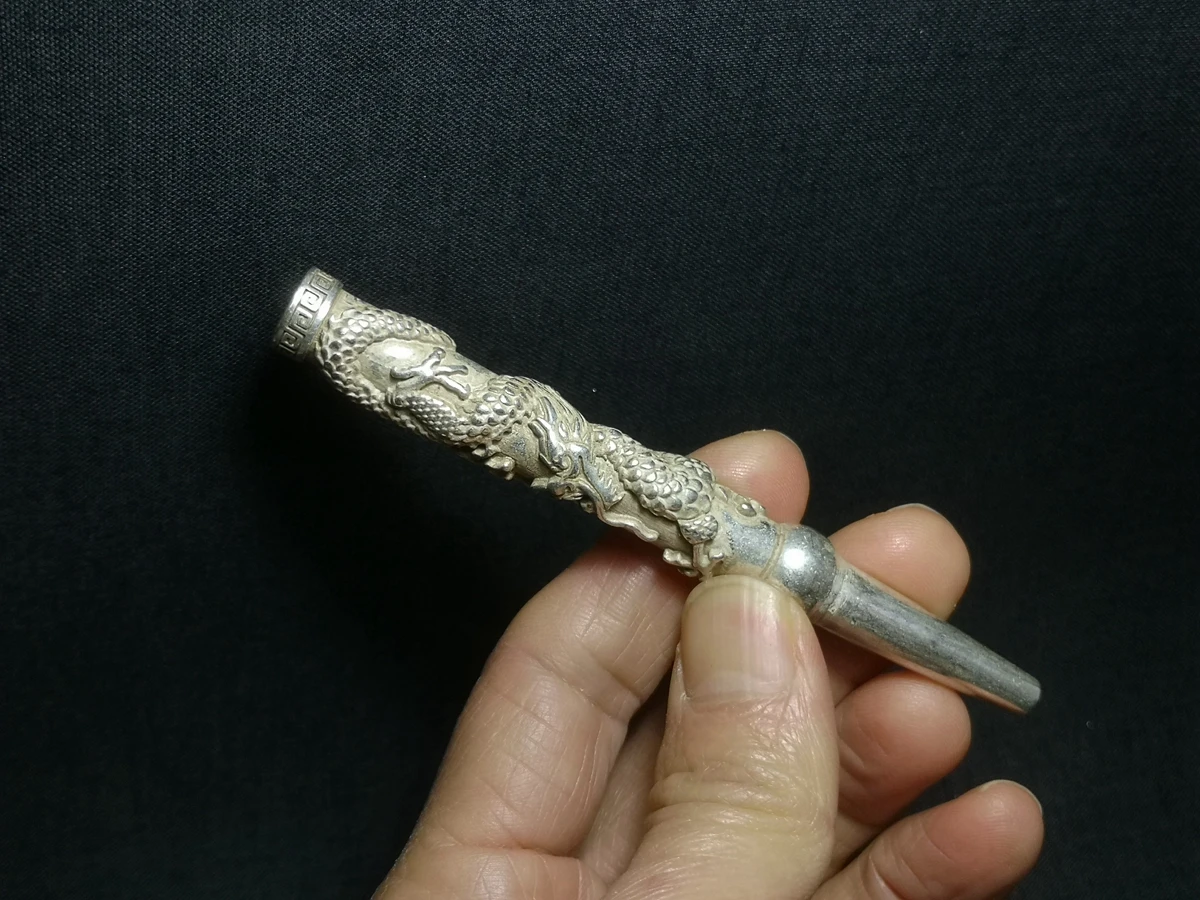 

1919 Collection Old China Tibet Silver Handmade Dragon Cigarette Holder Wonderful Gift