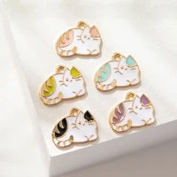 10pcslot 1013mm zinc alloy dripping oil pendant cartoon resting cat earrings diy enamel charm keychain jewelry accessories