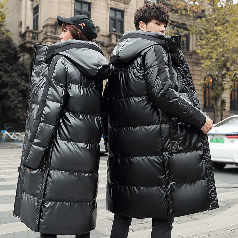 Bright White Duck Down Jacket Winter New Mid-length Over-the-knee Thickened Men's Youth Trend Coat