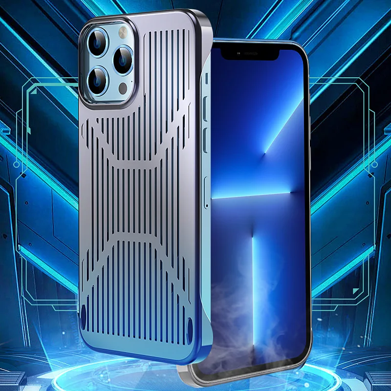 

Graphene Hollow Heat Dissipation Shell for iPhone 13 12 Pro Max Protect Case Plating ShockProof Rimless Hard PC Back Cover Funda
