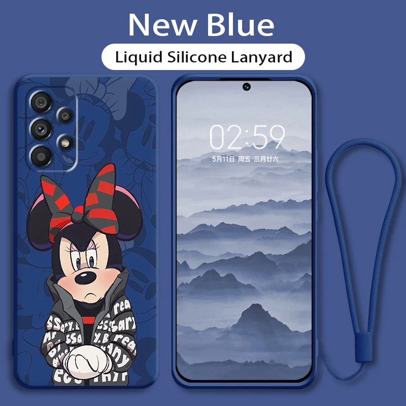 

Fashion Mickey Minnie Mouse Phone Case For Samsung A73 A53 A33 A52 A32 A23 A22 A71 A51 A21S A03S A50 A30 5G Liquid Rope Cover