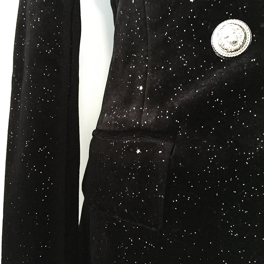 HIGH QUALITY New Fashion 2023 Fall Winter Designer Blazer Women's Lion Buttons Sheer Star Silver Glitter Velvet Blazer Coat