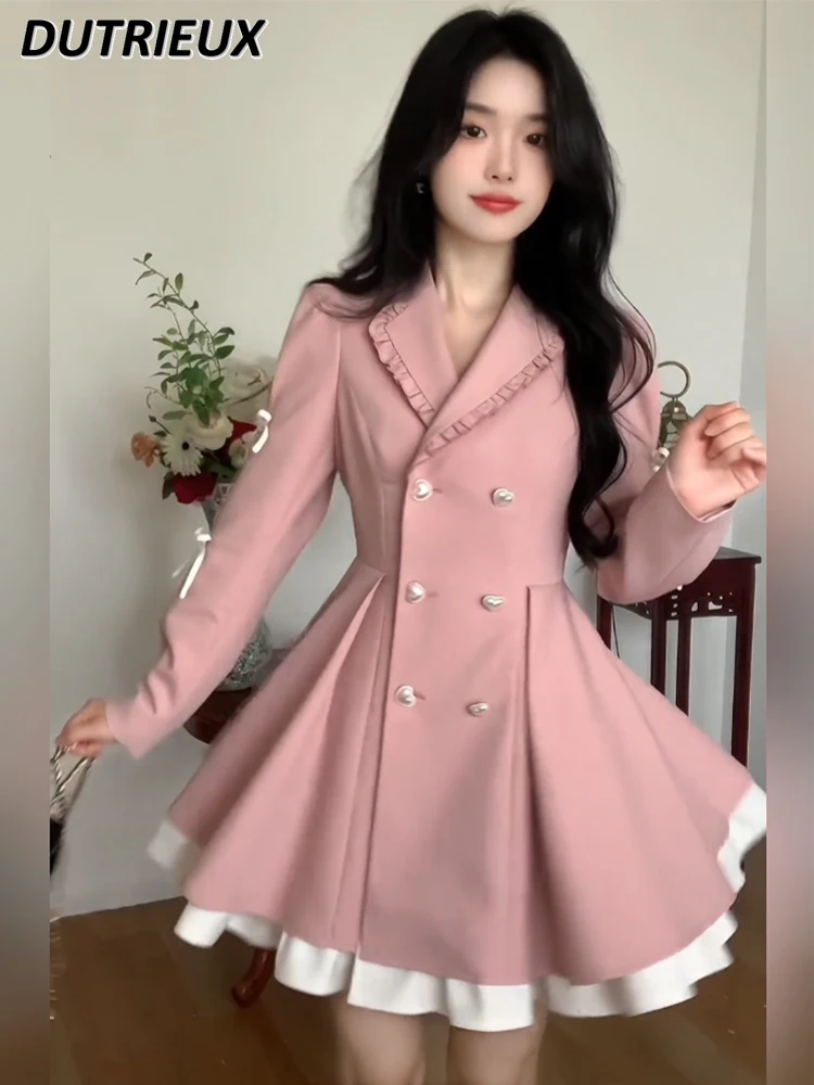

French Style Sweet Pure Pink Business Suit Dress Women's Oversize High-Grade Covering Belly Thin Pettiskirt Short Dress