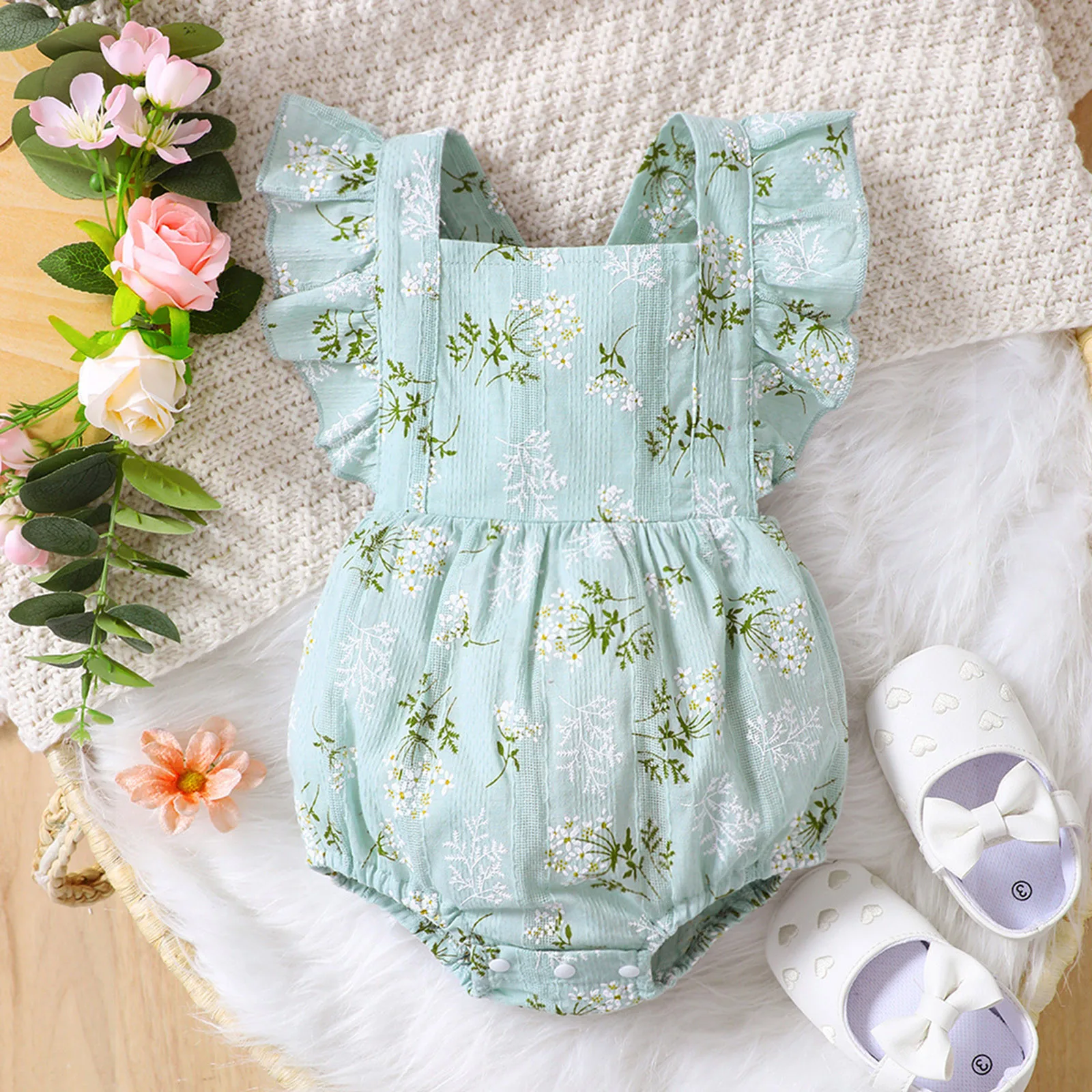 

Infant Baby Girls Rompers Summer Fly Sleeve Romper Jumpsuit Toddler Outfits Floral Playsuit Newborn Outfits Clothes 0-24 Months