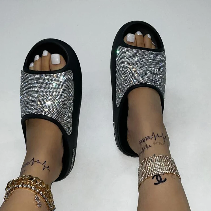 2023 New Diamond Face Slippers Women Summer Flash Thick Bottom Luxury Sandals Outdoor Beach Slippers Flip Flop Shoes