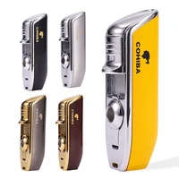 cohiba creative inflatable cigar lighter three straight flush blue flame multifunctional metal cigar playing windproof lighters