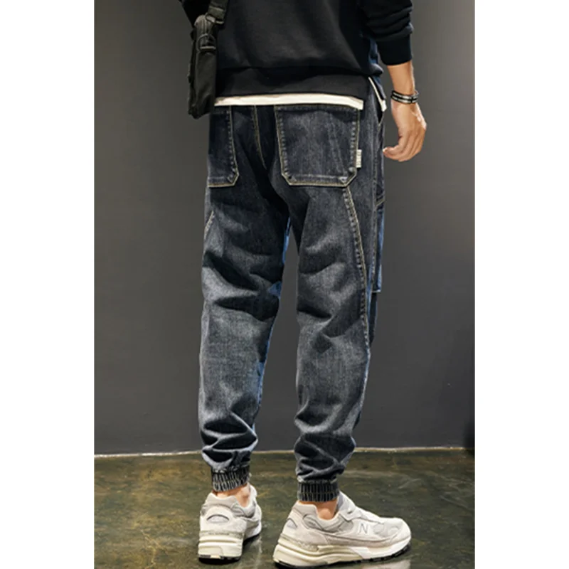 Men Clothing Autumn New Straight Loose Cylinder Jeans Vintage  Elastic Force Comfortable Bluish Grey Large Harun Trousers Female