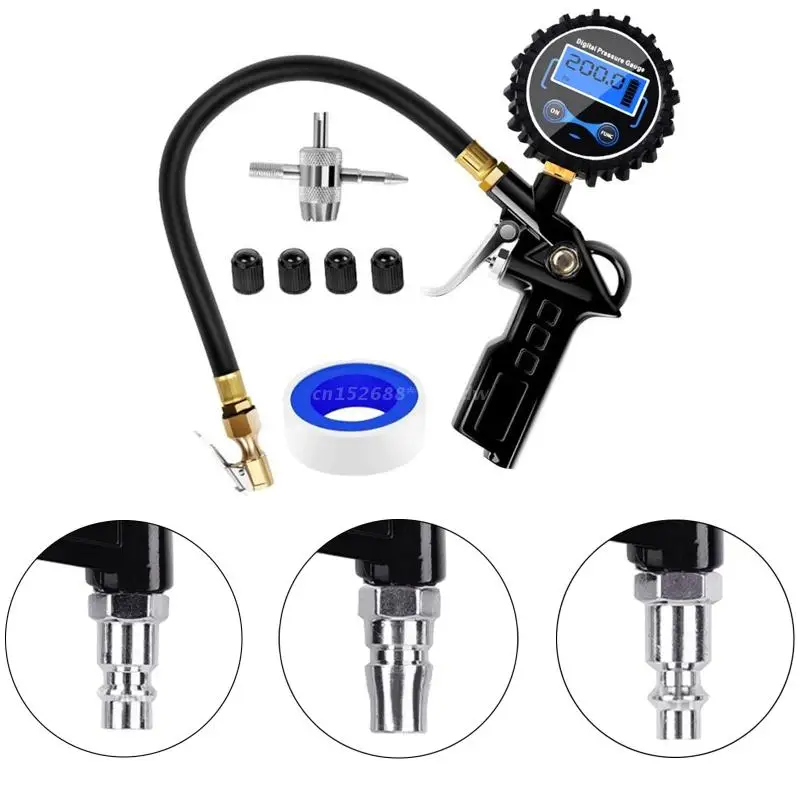 

LED Digital Tire Inflator Pressure Gauge 0-200PSI LCD Display Air Compressor Pump Quick Connect For Car Motorcycle