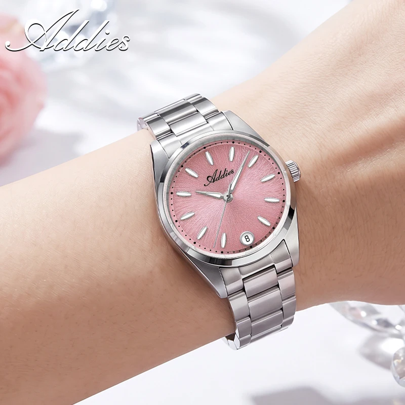 Фото ADDIES AW25907 50M Женские водонепроницаемые часы с суперлюминесцентным покрытием BGW9, сапфировым стеклом, кварцевые наручные часы из нержавеющей стали №4