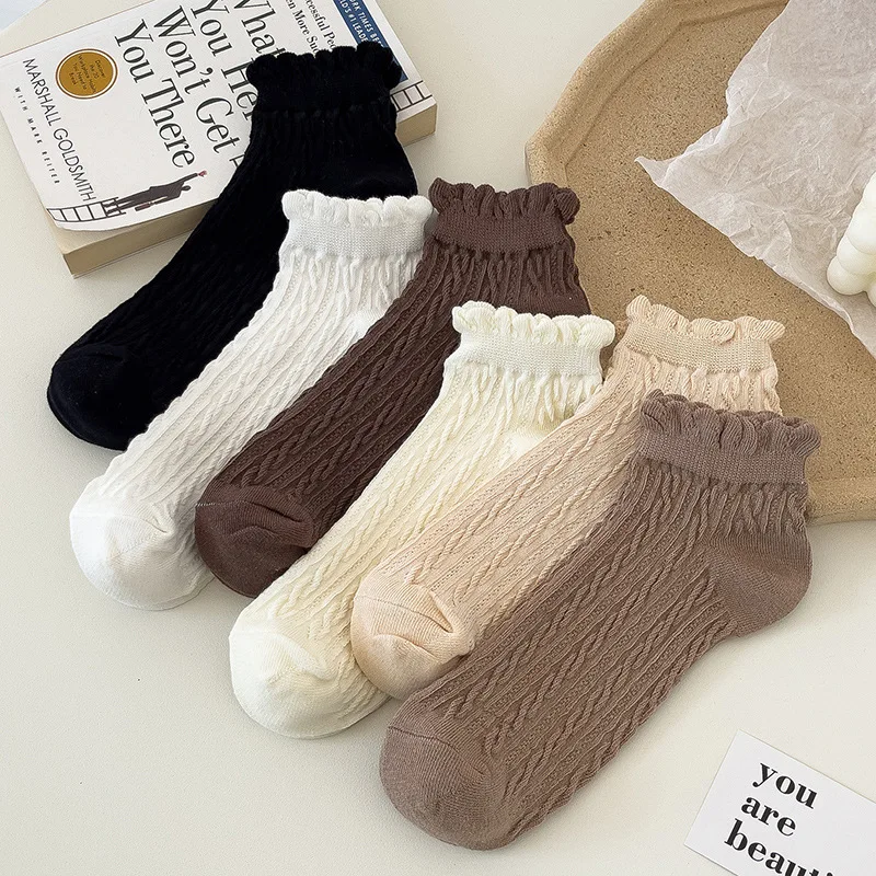 

Solid Cotton Woman Socks Short Socks Female Spring Comfortable Cute Socks Preppy Style