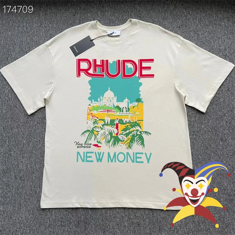 

Vintage RHUDE NEW MONEY T-Shirt Men Women 1:1 Best Quality Oversized Top Tee T Shirt