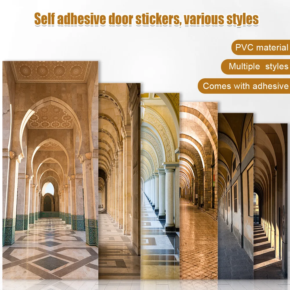 

Europe Style Buildings 3D Door Stickers Self Adhesive Vinyl PVC Vivid Door Poster Waterproof Home Room Art Decoration Wallpaper