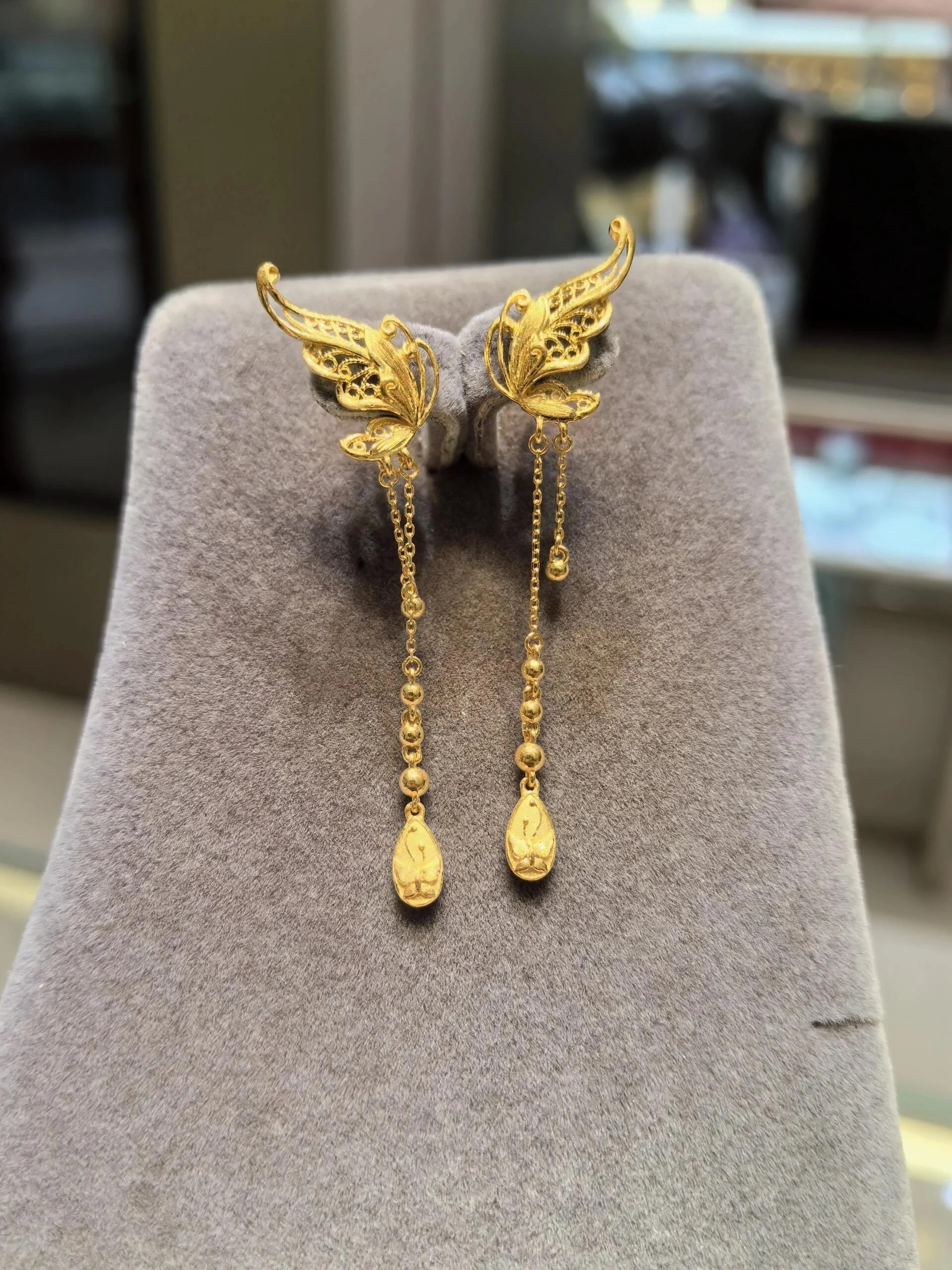 24K Золотой Цветок Шелковые Висячие Серьги Женщины Бессмертный Темперамент