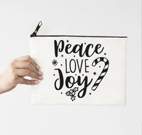 peace love joy makeup bags canvas christmas gifts cosmetic bag anime pencil pouch zipper fashion makeup purse travel size m