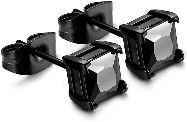 Delysia King 1pair Men's Fashion Simplicity Square Black Zircon Ear Stud Holidays Stainless Steel Versatile Leisure Earrings