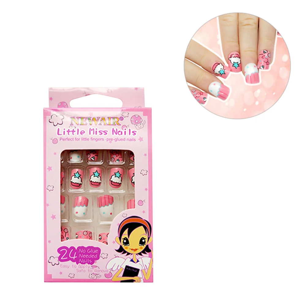 

Nail Kids Nails Stickers Girls Tips Press False Fake Set Little Diy Artificial Cartoon Christmas Girl Short Sticker Polish Matte