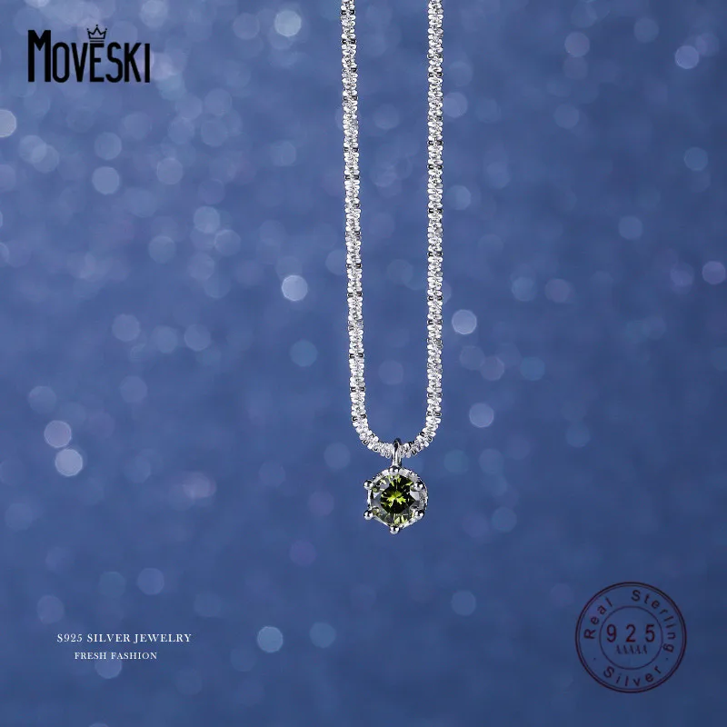 

MOVESKI 925 Sterling Silver Light Green Zircon Pendant Gypsophila Necklace Women High Quality Girlfriend Jewelry Gift