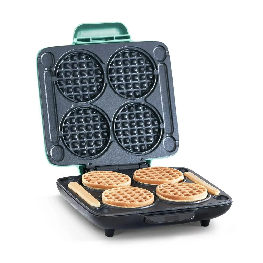 

Mini Maker Four Mini Waffles, Perfect for Families and Individuals, 4 Inch Dual Non-stick Surfaces with Quick Release & Clean