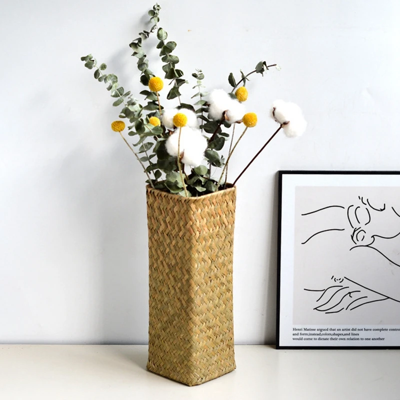 

Creative Flower Basket INS Handmade Weaving Vase Home Arrangement Desktop Crafts Vase Office Bedroom Decor Ornaments