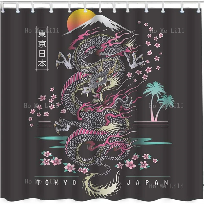 

Этническое Восточное народное искусство в стиле фотографий, абстрактный дракон с Сакурой, цветущими деревьями вишни, круглая декоративная ...