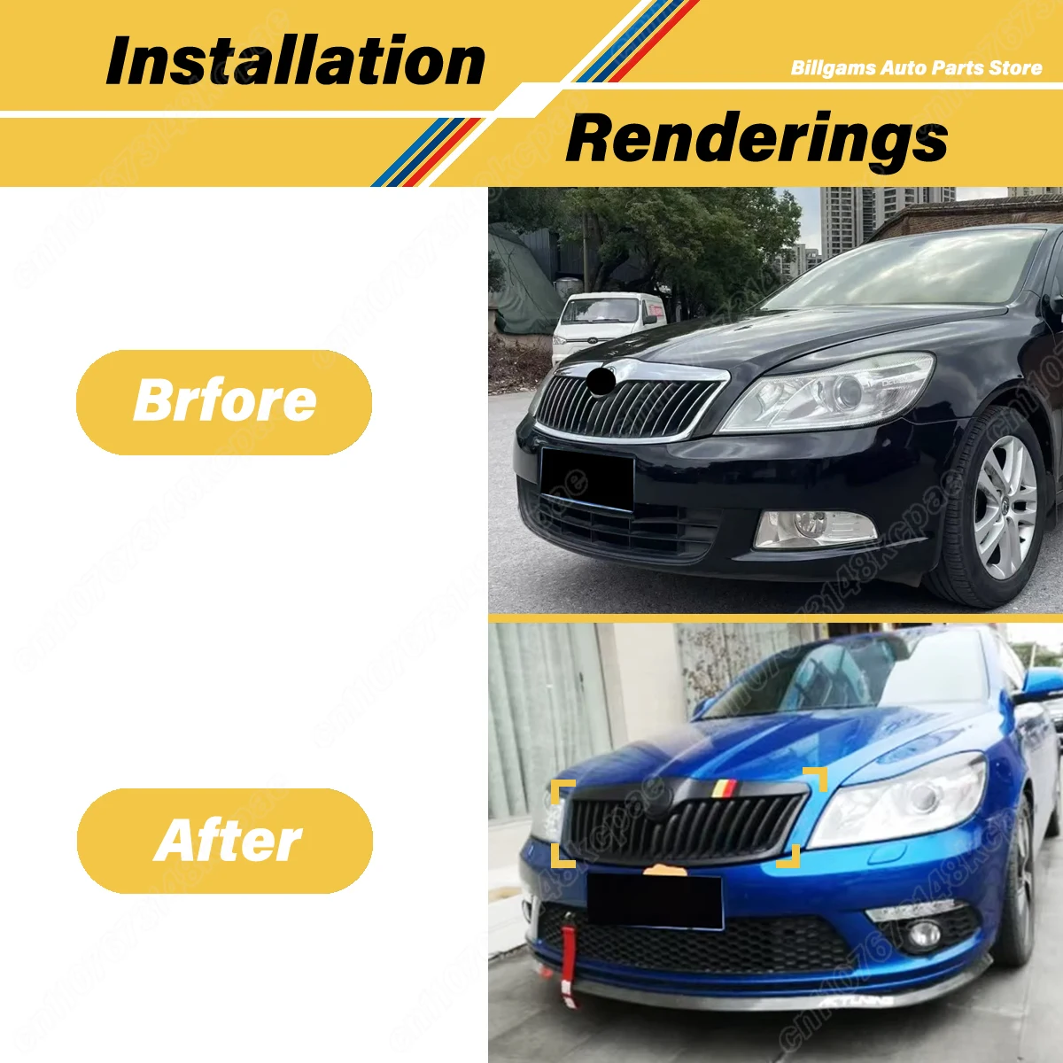 Фото Для Skoda Octavia Grill 2011 2012 2013, автомобильная передняя решетка воздухозаборника, передняя решетка рассеивания тепла, декоративные аксессуары, комплект кузова №2