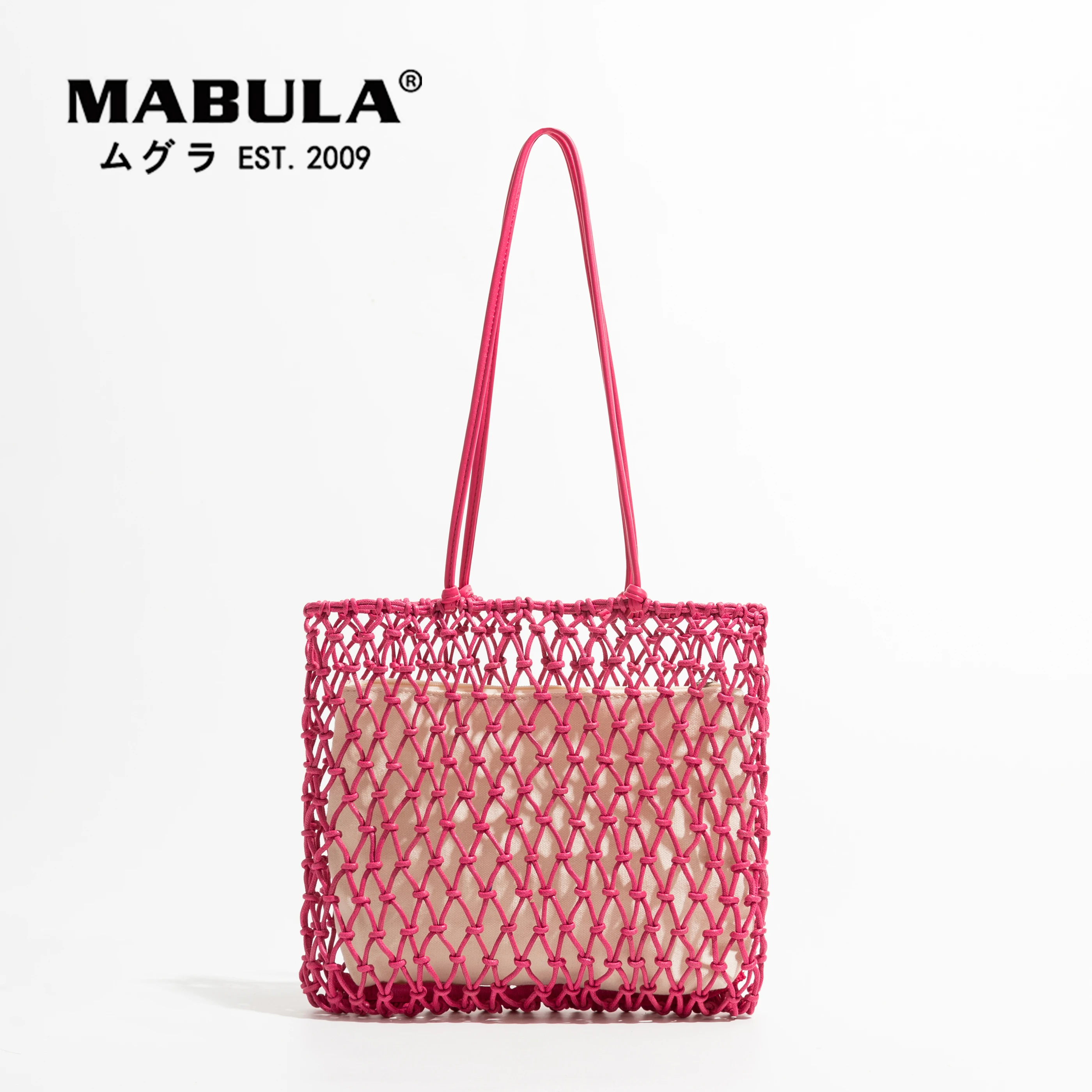 

MABULA Brand Large Cotton Crochet Fish Net Tote Shopper Handbag Hollow Travel Beach Shoulder Purse Summer Woven Square Hobo Bag