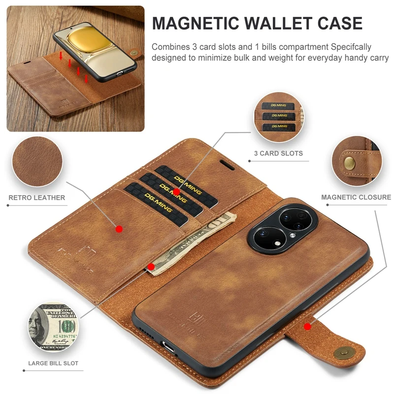 Wallet Phone Case 2 in 1 Split Flip Case for Huawei P50 P50 Pro Huawei P40 P30 P20 Pro Strong Magnetic PU Leather Cover