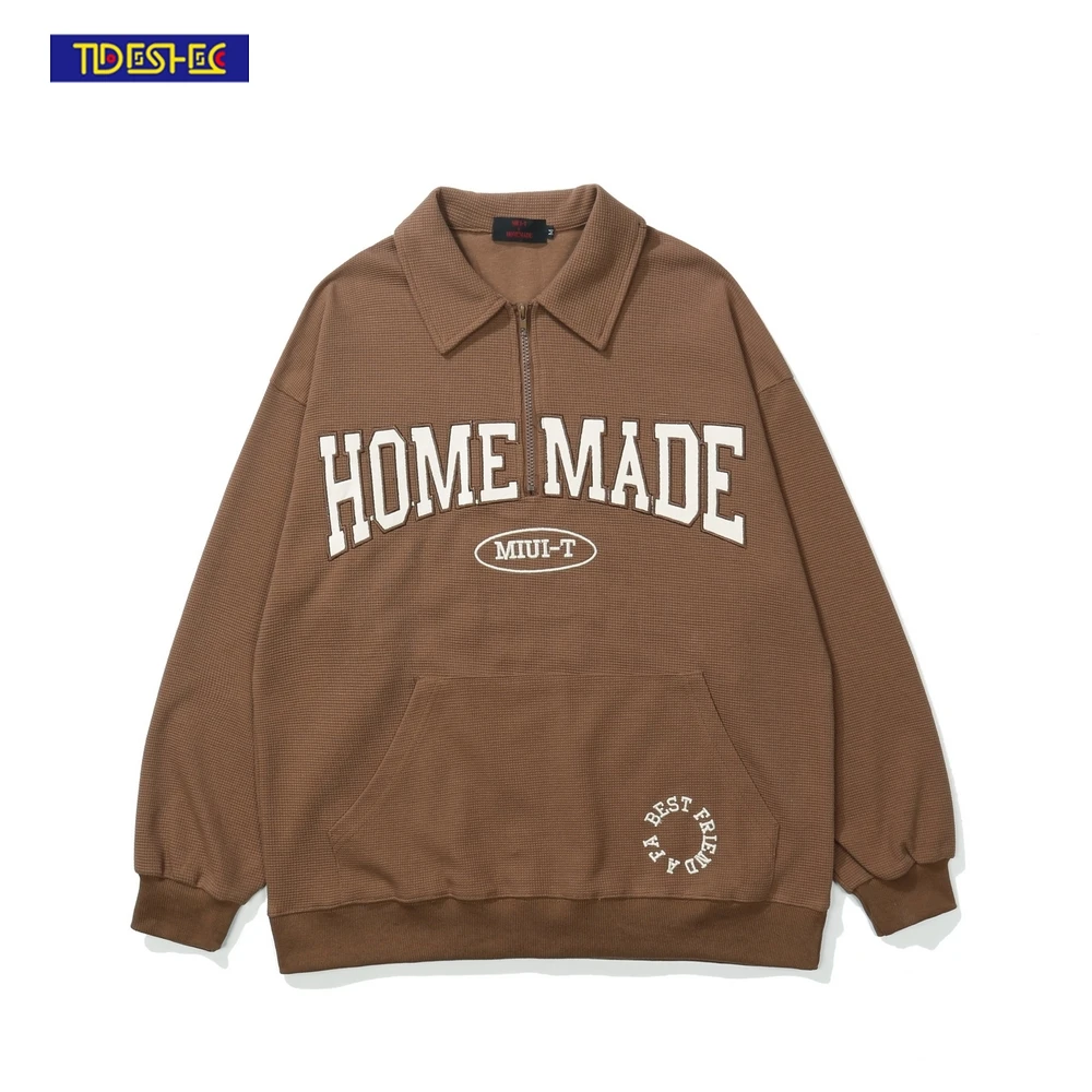 

2022 Streetwear Men Half Zipper Lapel Polo Pullover Men's Embroidered Letters Sweatshirt Harajuku Couple Hip Hop Pullover
