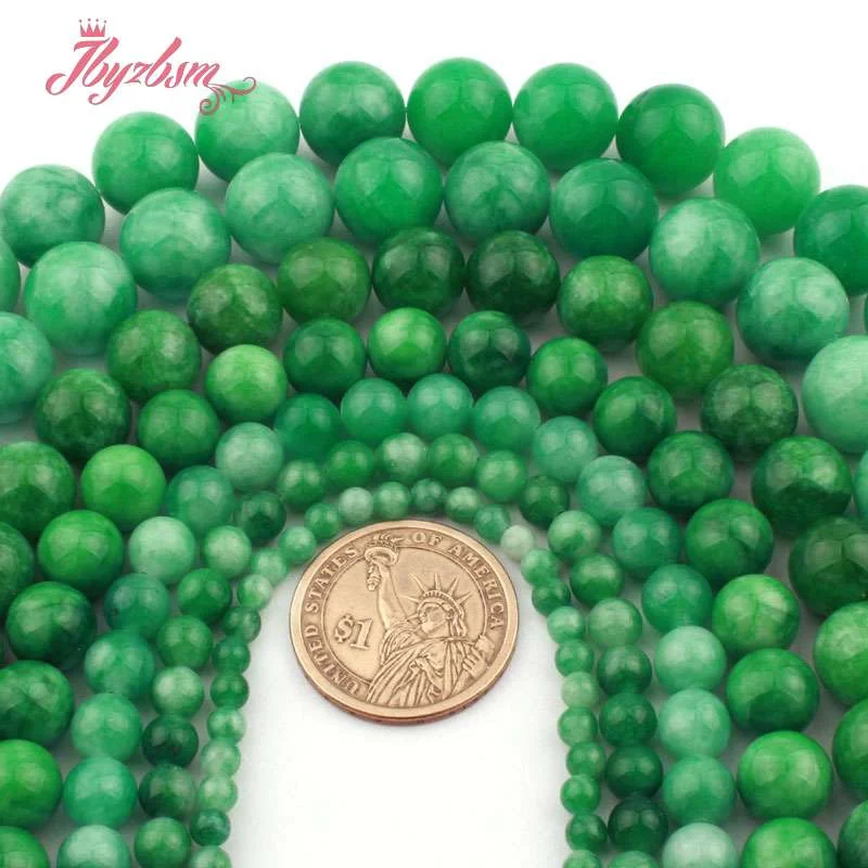 

4.6.8.10mm Round Candy Green Jades Smooth Stone Spacer Bead for Needlework DIY Accessories Necklace Bracelets Jewelry Making 15"