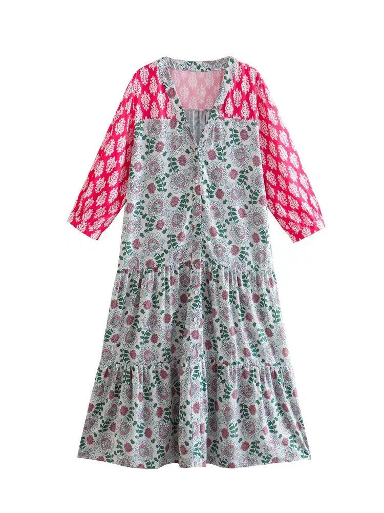 

XIKOM Summer Dresses For Women 2022 Vintage Midi Dress Women Clothing Print Floral Dress Casual