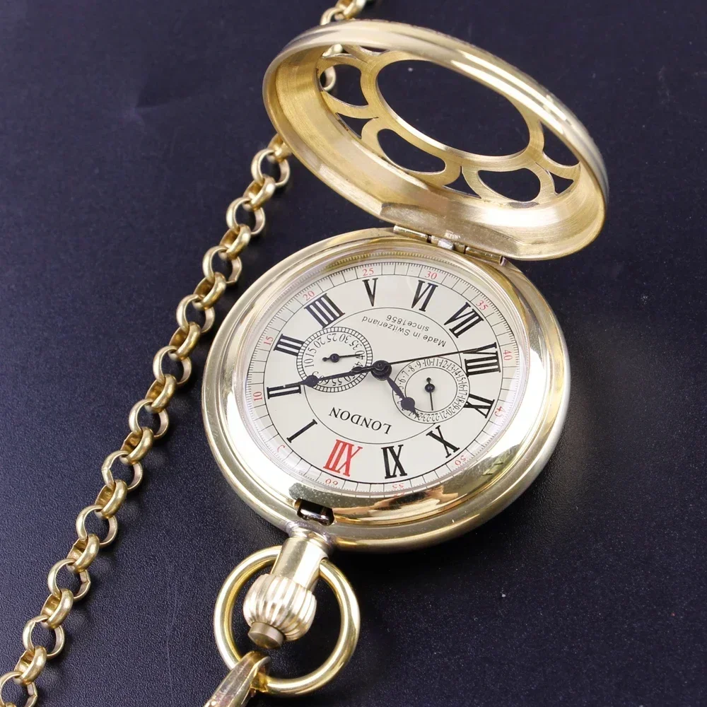 Роскошные золотистые Механические карманные часы из чистой меди с римскими