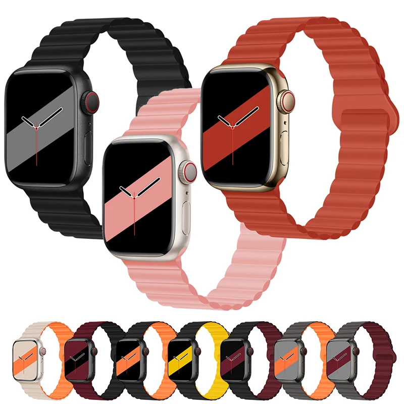 

Ремешок магнитный для Apple watch band 44 мм 40 мм 45 мм 41 мм 38 мм 42 мм 44 45 мм, силиконовый браслет для наручных часов iWatch Series 3 5 4 SE 6 7