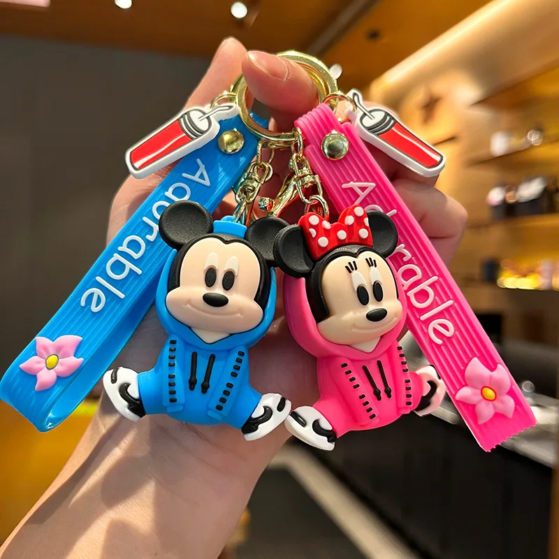 

Fashion Blue Sweater Style Mickey Pink Minnie Keychain Creative Car Key Chain Backpack Decoration Pendant Gift