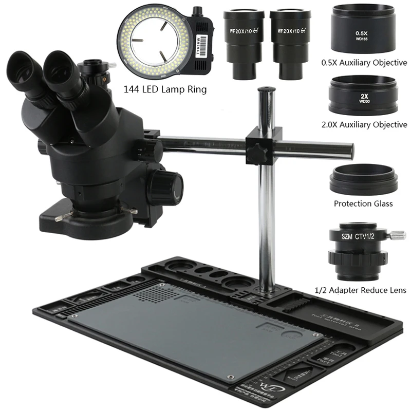 

3,5x-90X 180X Тринокулярный стереомикроскоп с мультифокальным увеличением 1/2 CTV адаптер большой рабочий алюминиевый Однорычажный вращающийся кронштейн
