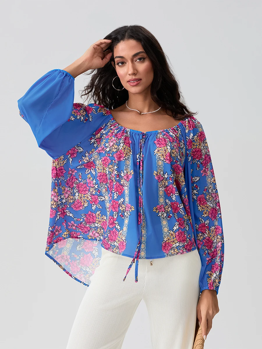 Женские осенние повседневные топы в стиле бохо с длинным рукавом и глубоким