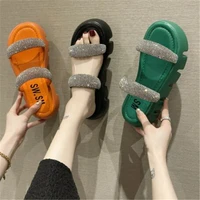 crystal wedge sandals woman summer 2022 chunky platform women leather slippers thick sole gladiator shoes for women flip flops