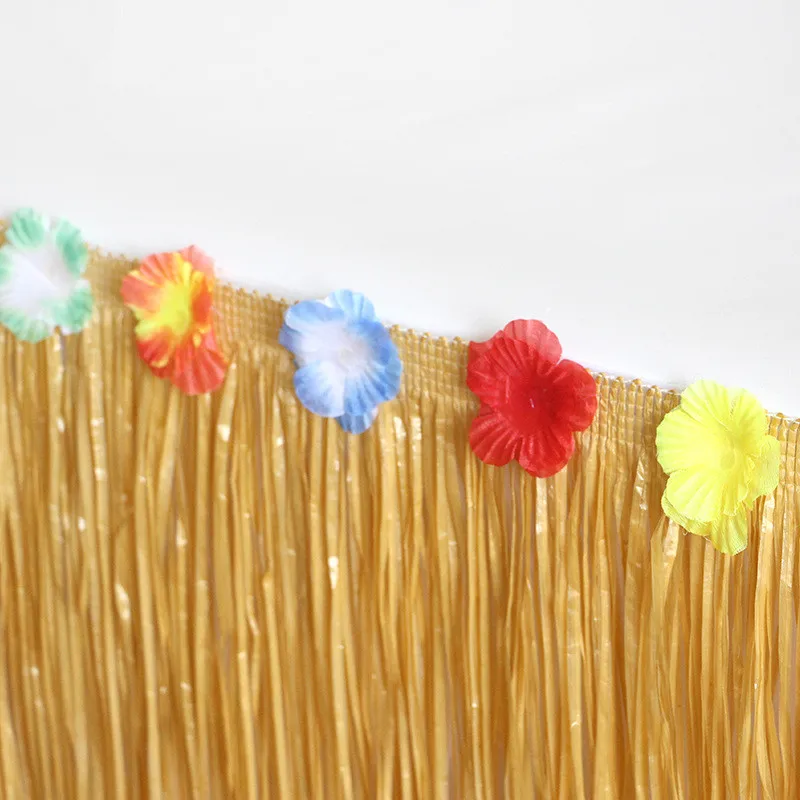 Straw Color Grass Table Skirt Straw Hawaiian Theme Sandy Beach Party Supplies for Tropical Hawaii Party Decorations images - 6