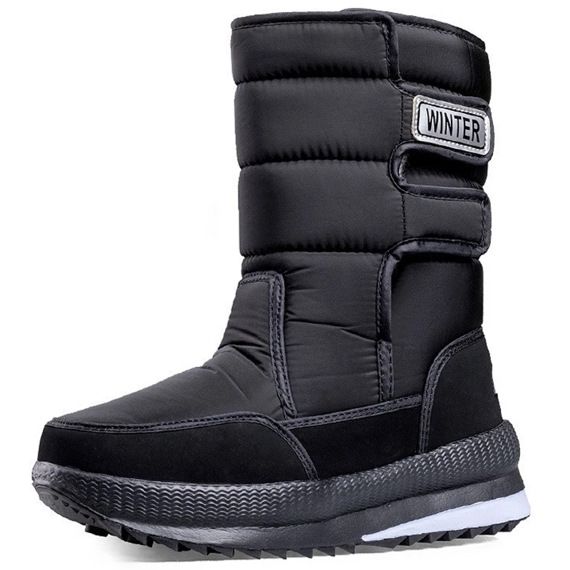 

Ботинки зимние для мужчин и женщин, модные водонепроницаемые зимние сапоги, с шерстяным плюшем, теплая хлопковая обувь для пар, сапоги до середины икры, уличные Нескользящие