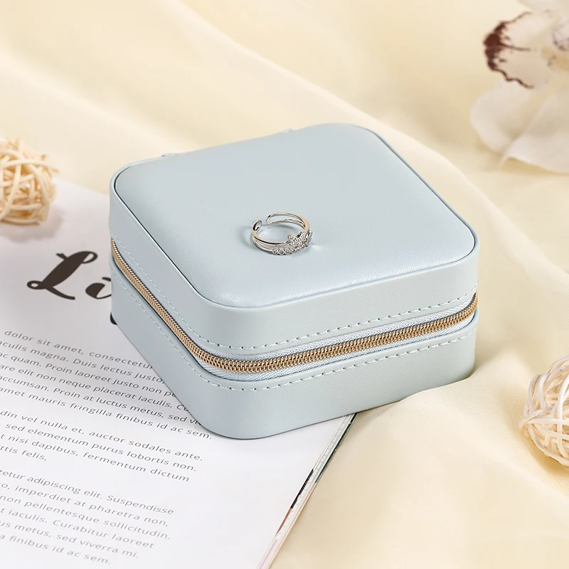 Portable Jewelry Box Zipper Leather Storage Organizer Jewelry Holder Packaging Display Travel Jewelry Case Gift Boxes for Women