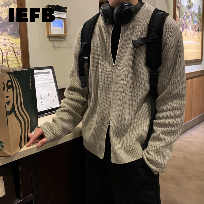 

Мужской кардиган на молнии IEFB, Свободный вязаный свитер в Корейском стиле, модель 9C2446 на осень и зиму, 2023