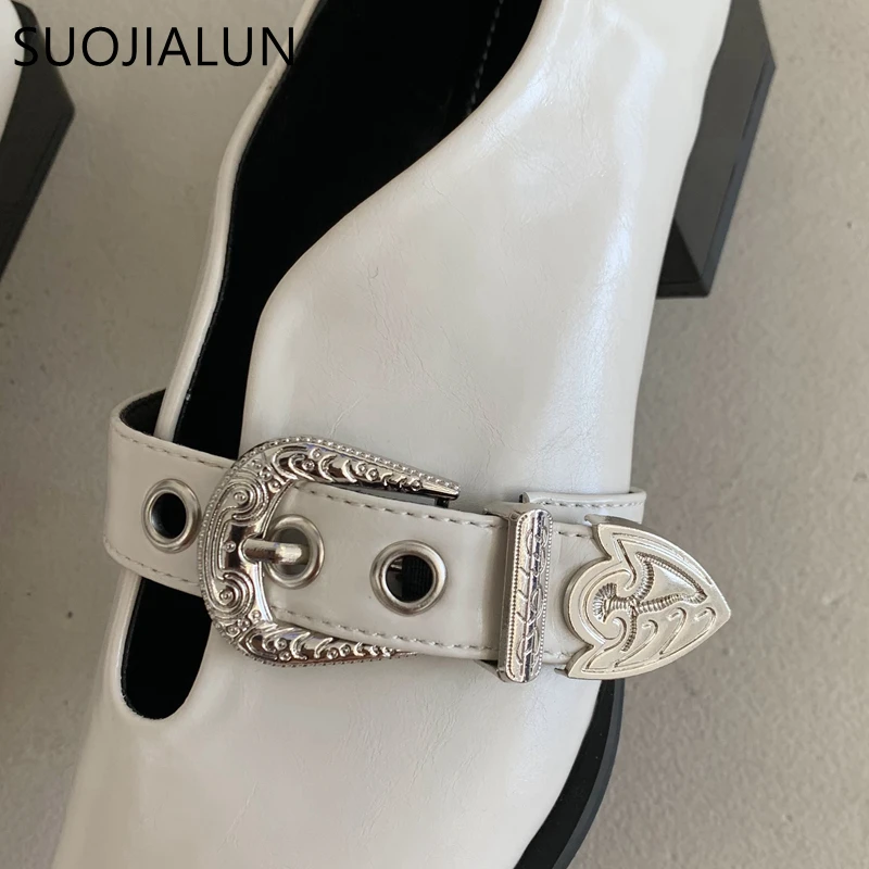 SUOJIALUN 2023 Spring New Brand Women Flat Shoes Fashion Pointed Toe Shallow Ladies Loafers Square Low Heel Female Working Shoes