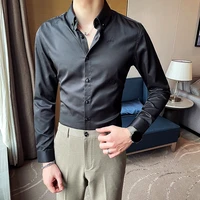 2021 spring solid color mens shirts long sleeve casual slim embroidery formal shirts business streetwear social blouse clothing